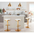 Lumisource Dakota Barstool in Gold Steel and White Leather - Set of 2 - 15Lx15Wx23-31.75H