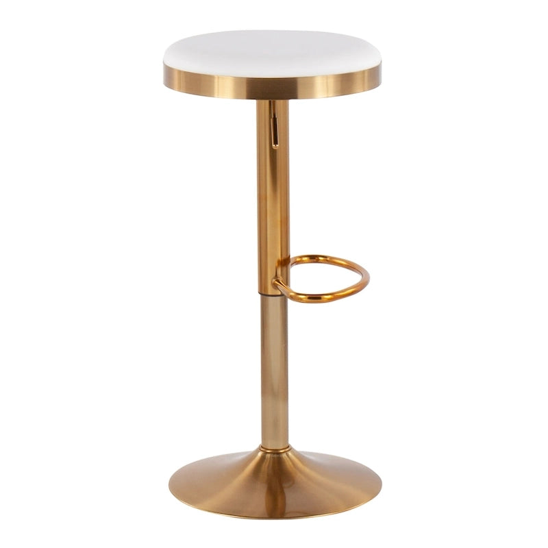 Lumisource Dakota Barstool in Gold Steel and White Leather - Set of 2 - 15Lx15Wx23-31.75H