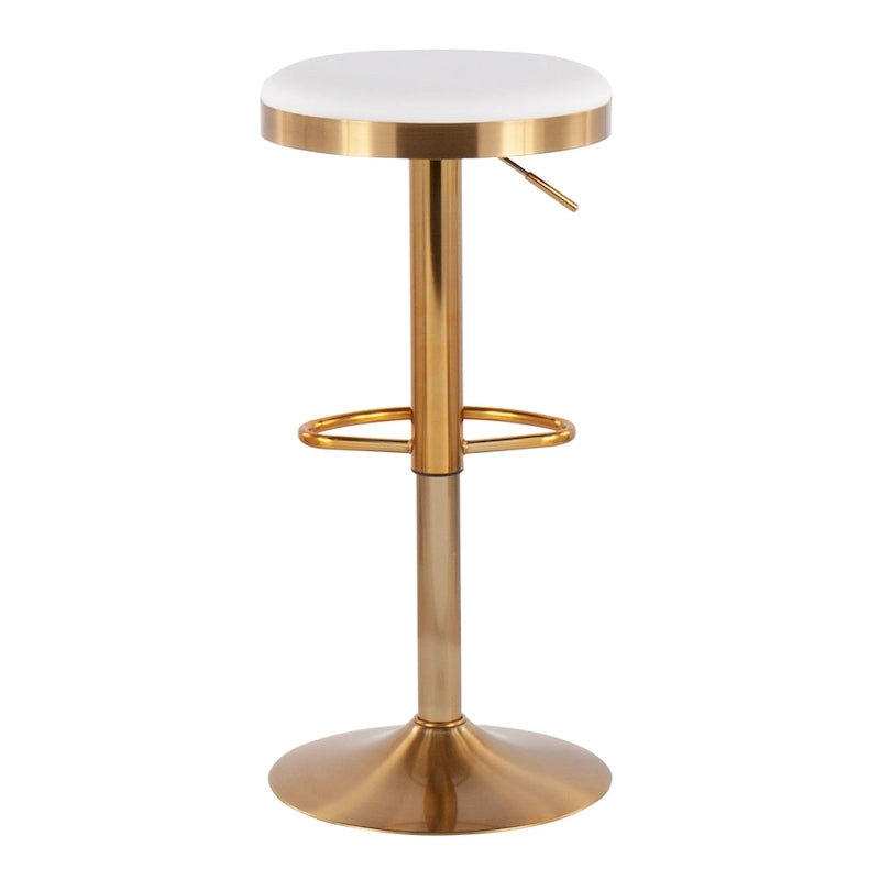 Lumisource Dakota Barstool in Gold Steel and White Leather - Set of 2 - 15Lx15Wx23-31.75H
