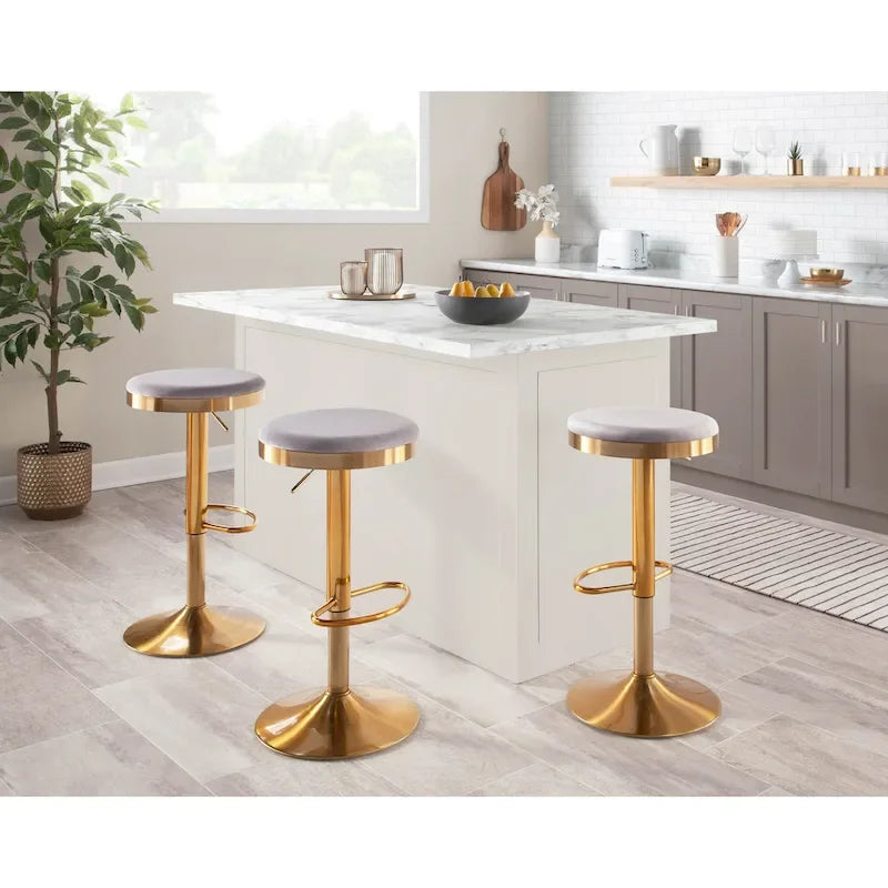 Lumisource Dakota Barstool in Gold Steel and White Leather - Set of 2 - 15Lx15Wx23-31.75H