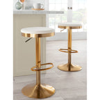 Lumisource Dakota Barstool in Gold Steel and White Leather - Set of 2 - 15Lx15Wx23-31.75H