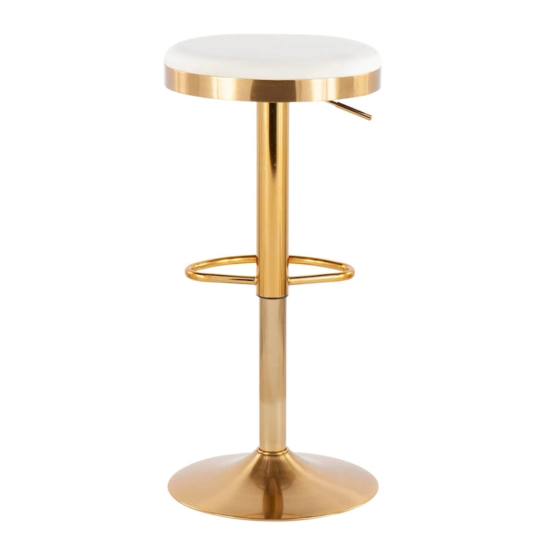 Lumisource Dakota Barstool in Gold Steel and White Leather - Set of 2 - 15Lx15Wx23-31.75H