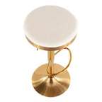 Lumisource Dakota Barstool in Gold Steel and White Leather - Set of 2 - 15Lx15Wx23-31.75H