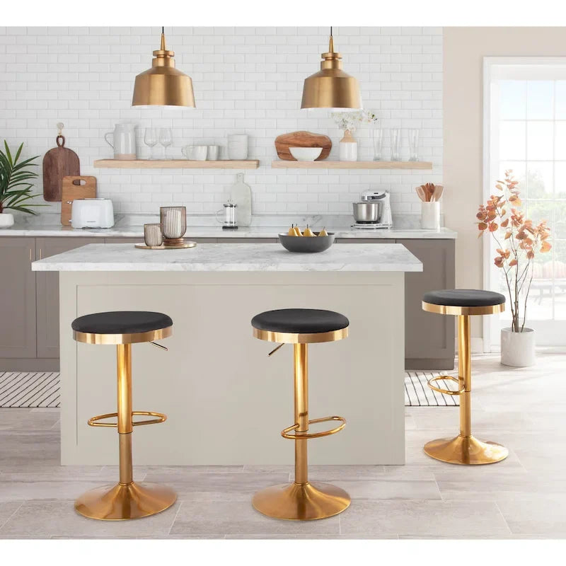 Lumisource Dakota Barstool in Gold Steel and White Leather - Set of 2 - 15Lx15Wx23-31.75H