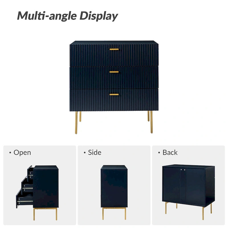 Gilb Modern 3-Drawer Dresser Nightstand with Metal Legs Set of 2 by HULALA HOME