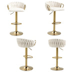 Set of 4 Bar Stool Adjustable Height Swivel Velvet Woven