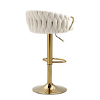 Set of 4 Bar Stool Adjustable Height Swivel Velvet Woven
