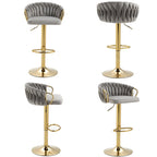 Set of 4 Bar Stool Adjustable Height Swivel Velvet Woven