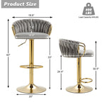 Set of 4 Bar Stool Adjustable Height Swivel Velvet Woven