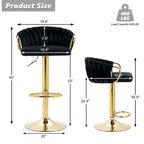 Set of 4 Bar Stool Adjustable Height Swivel Velvet Woven