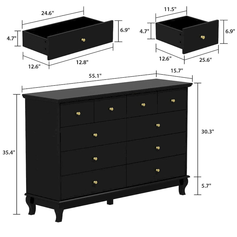 Lacquer Dresser 55.1Wide Storage Chest Storage Dresser Bedroom