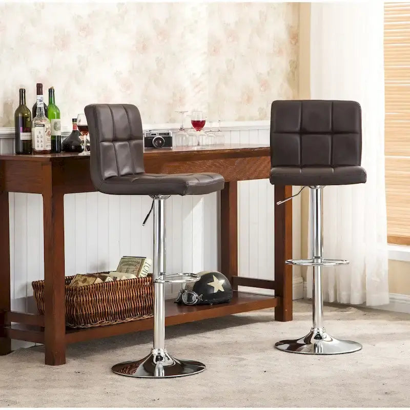 Porch & Den Galena Upholstered Chrome Adjustable Bar Stools (Set of 2)