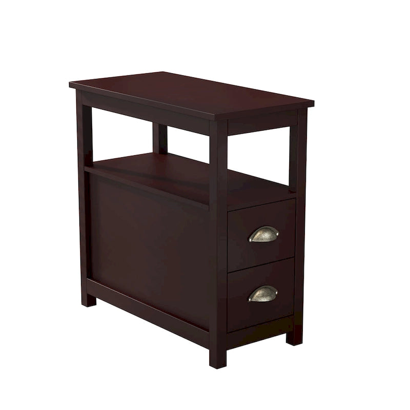 End Table With Two Drawers And Open Shelf