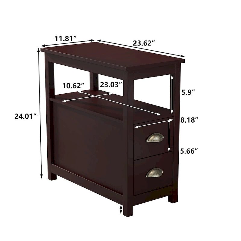 End Table With Two Drawers And Open Shelf