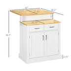 Kitchen Island with Storage Cabinet and 2-Level Rubber Wood Tabletop, Island Table with Adjustable Shelves and Drawers