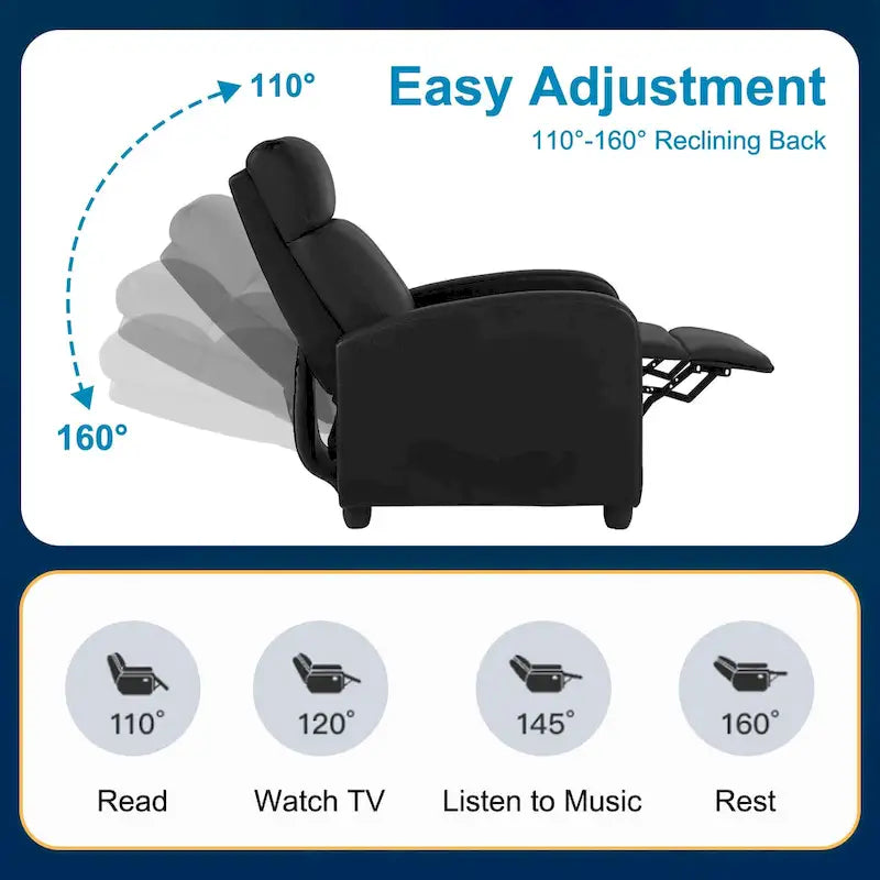 Nell Black 2-Point Massage Recliner Faux Leather Chair by Furniture of America