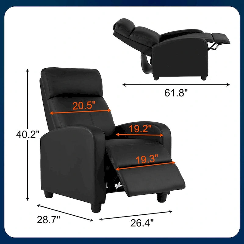 Nell Black 2-Point Massage Recliner Faux Leather Chair by Furniture of America