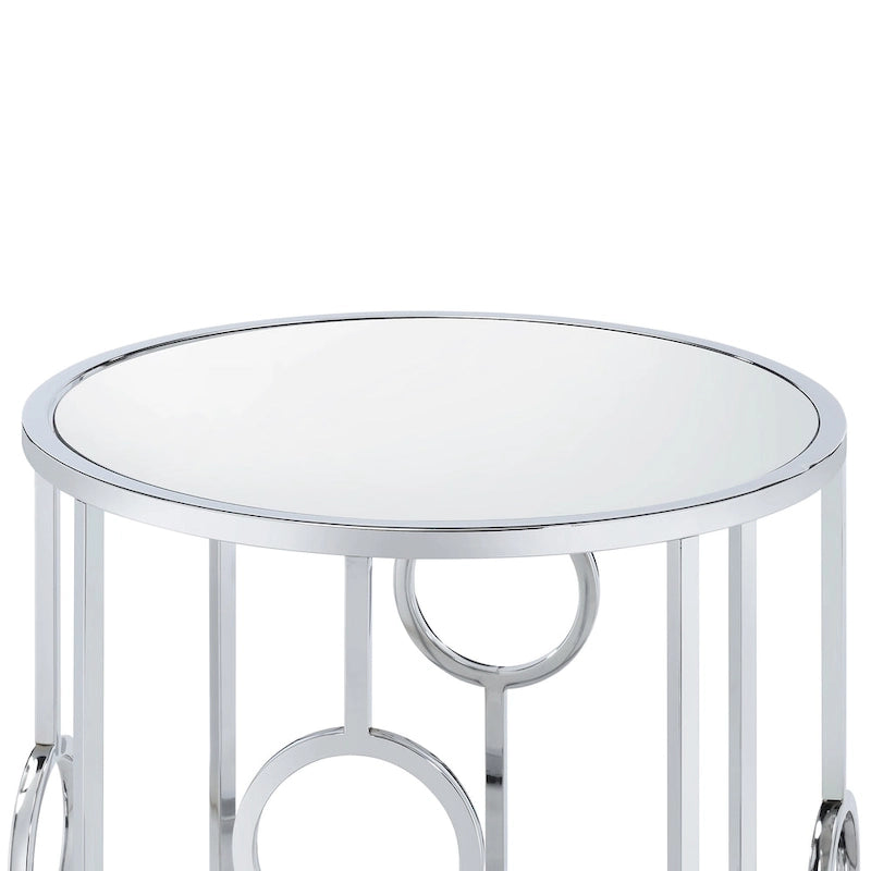 Hoop Glam Chrome 23-inch Mirror End Table by Furniture of America