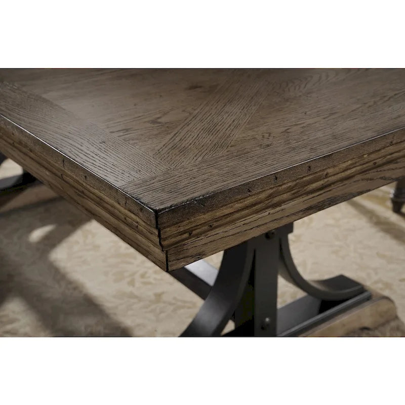 Roundhill Furniture Birmingham 7-piece Driftwood Finish Table with Nail Head Chairs Dining Set