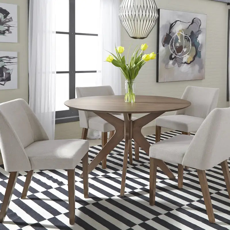 Space Savers Satin Walnut 5 Piece Pedestal Table Set