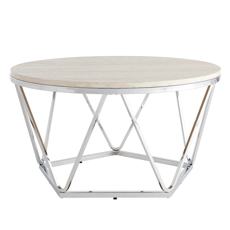 SEI Furniture Henderson Faux Marble Silver Finish Round Coffee Table