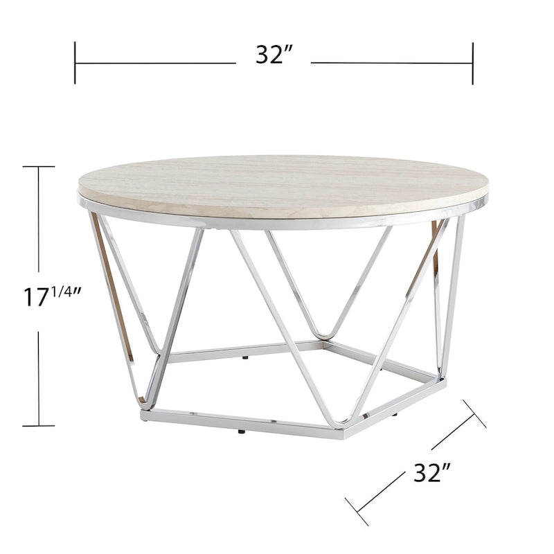 SEI Furniture Henderson Faux Marble Silver Finish Round Coffee Table