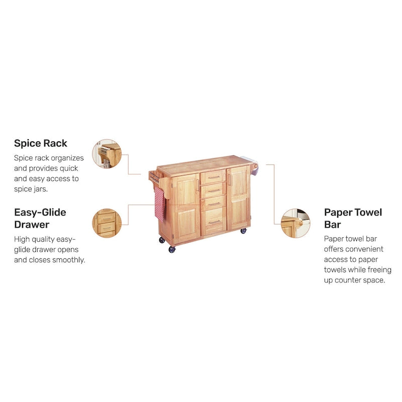 Natural Wood Kitchen Cart with Breakfast Bar