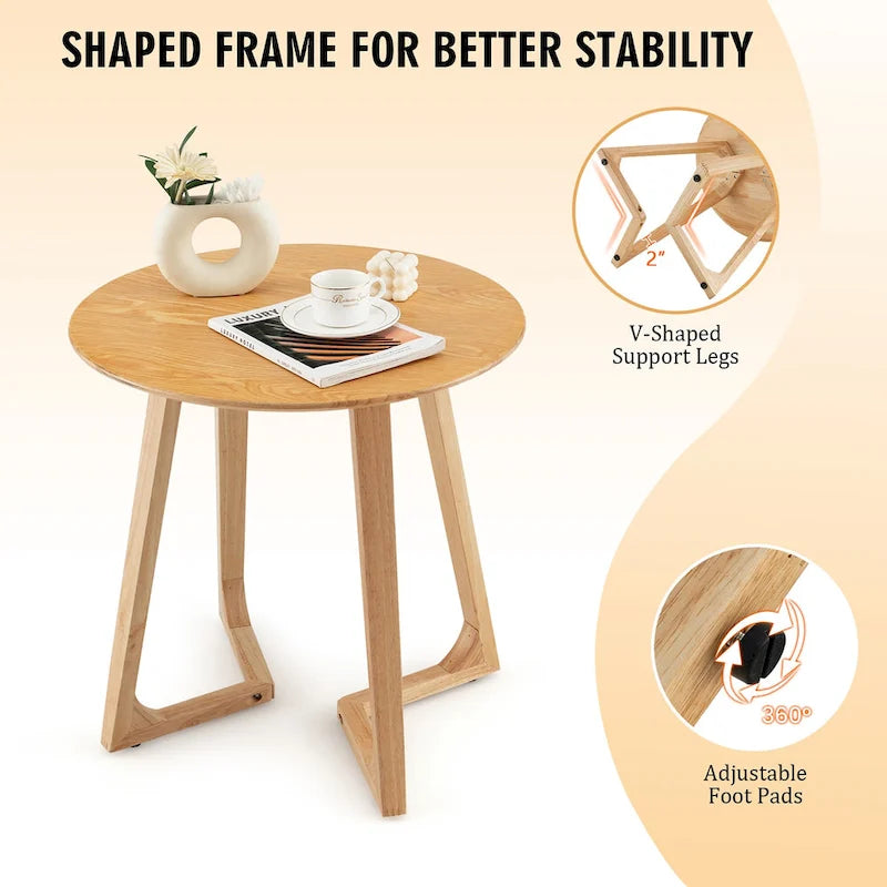 24 Round Side Table Solid Rubber Wood End Table Beside Sofa & Bed