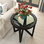 Sleek Glass Coffee Table with Solid Wood Base