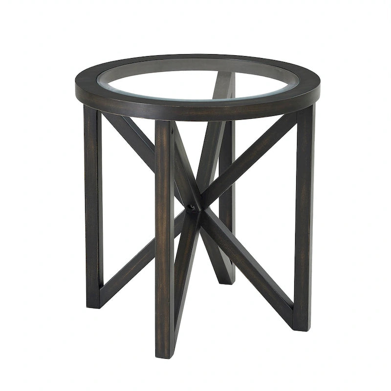 Sleek Glass Coffee Table with Solid Wood Base