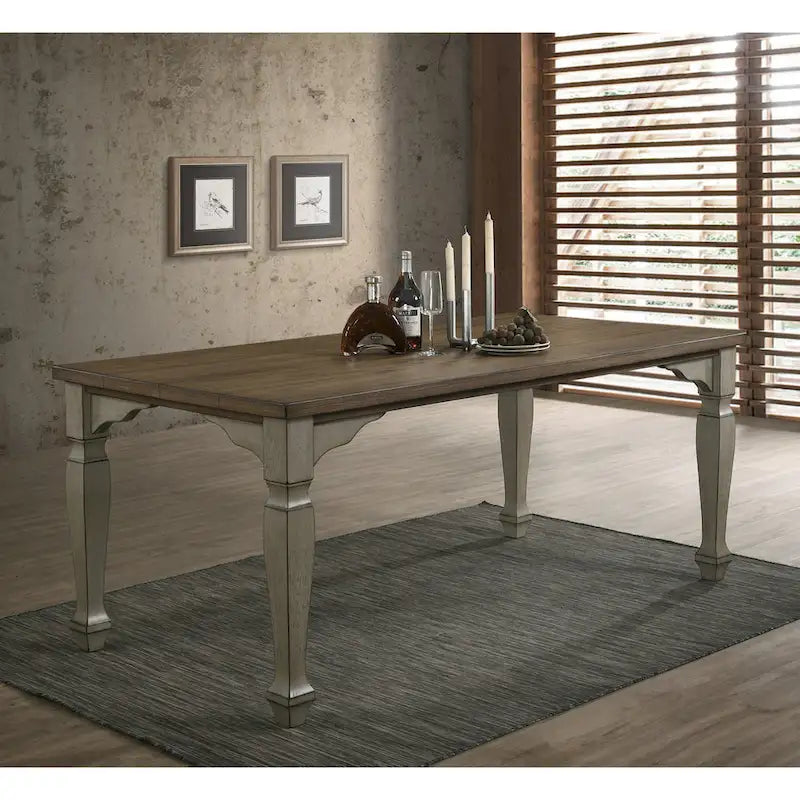 Roundhill Furniture Breda Antique Gray and Dark Oak Finished Wood Dining Set, Table with Six Chairs