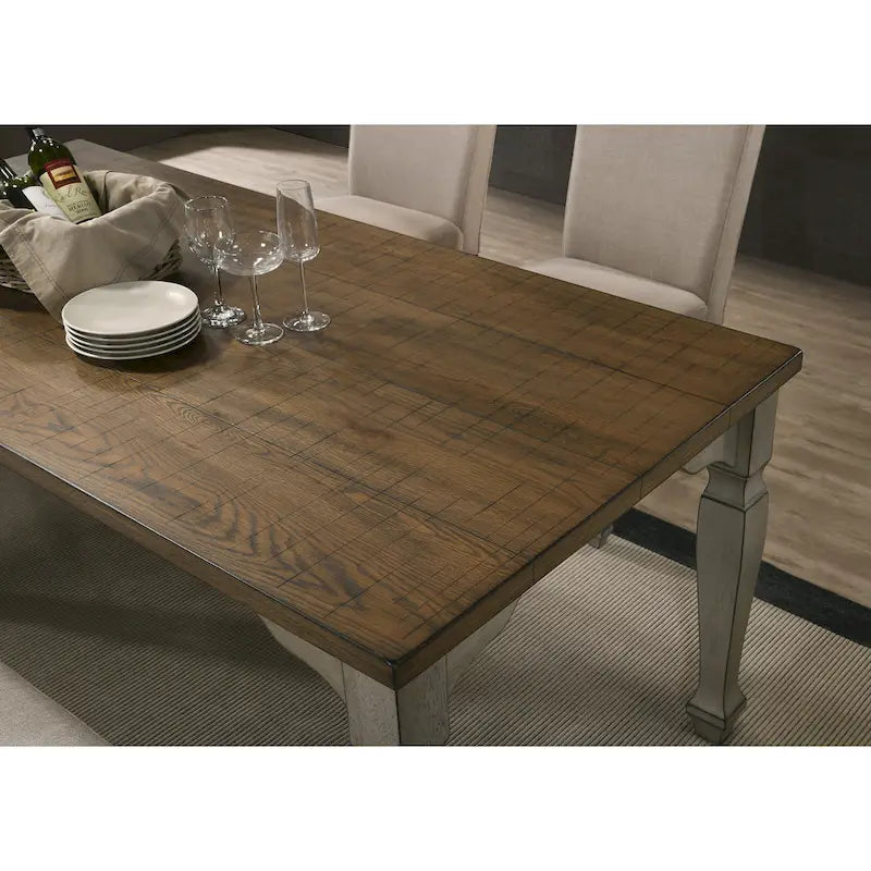 Roundhill Furniture Breda Antique Gray and Dark Oak Finished Wood Dining Set, Table with Six Chairs