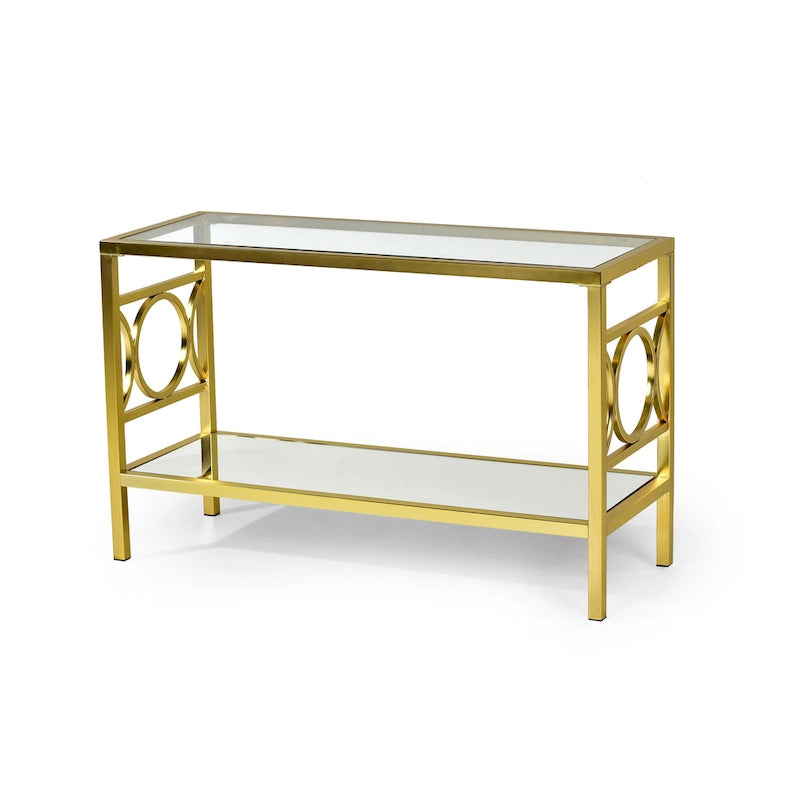 Steve Silver Oria Modern Tempered Glass and Gold Metal Sofa Table