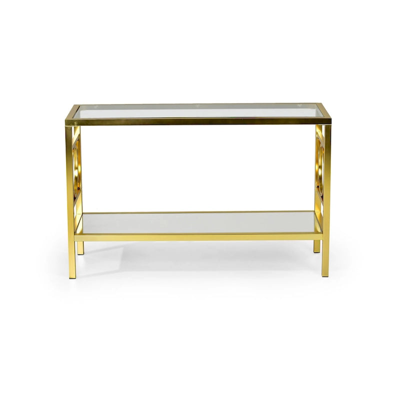 Steve Silver Oria Modern Tempered Glass and Gold Metal Sofa Table