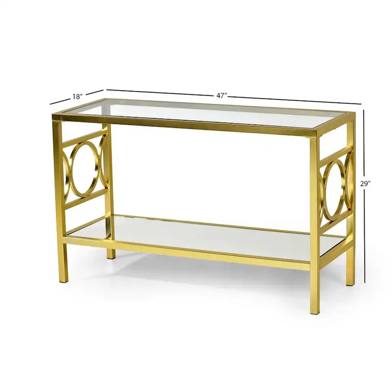 Steve Silver Oria Modern Tempered Glass and Gold Metal Sofa Table