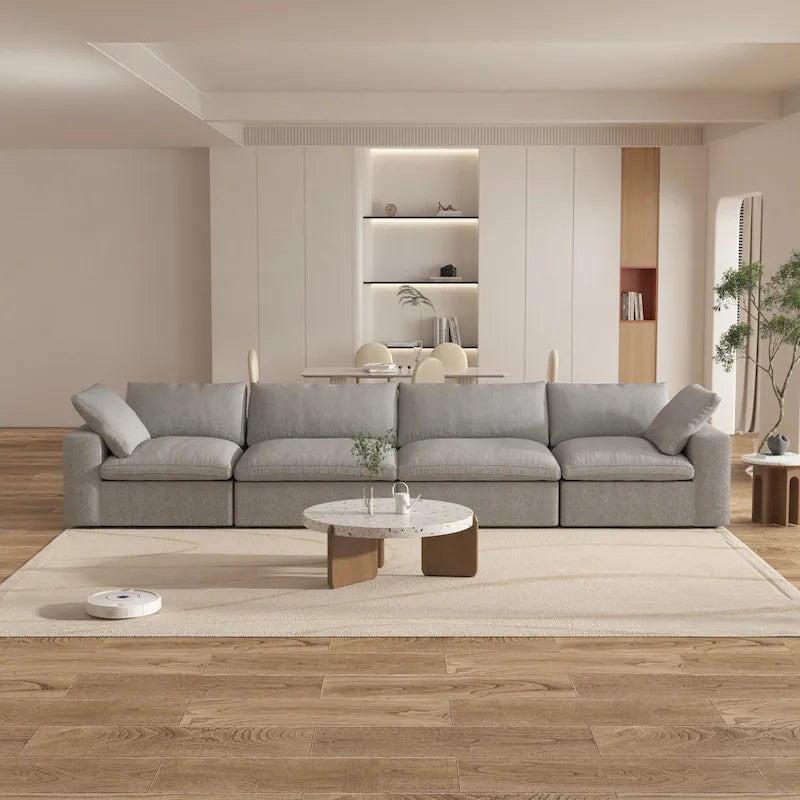 160 Modern Linen Upholstery 4 Piece Sectional Sofa Minimalism Commix Down Filled Modular Couches