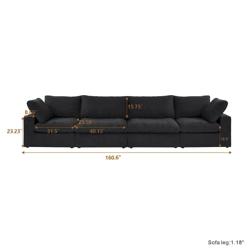 160 Modern Linen Upholstery 4 Piece Sectional Sofa Minimalism Commix Down Filled Modular Couches