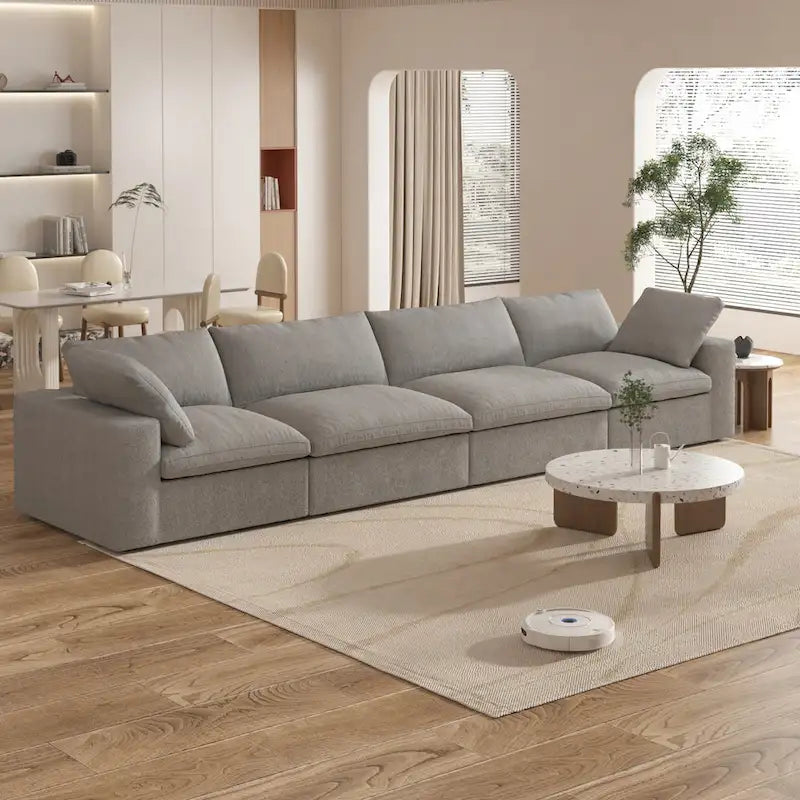 160 Modern Linen Upholstery 4 Piece Sectional Sofa Minimalism Commix Down Filled Modular Couches