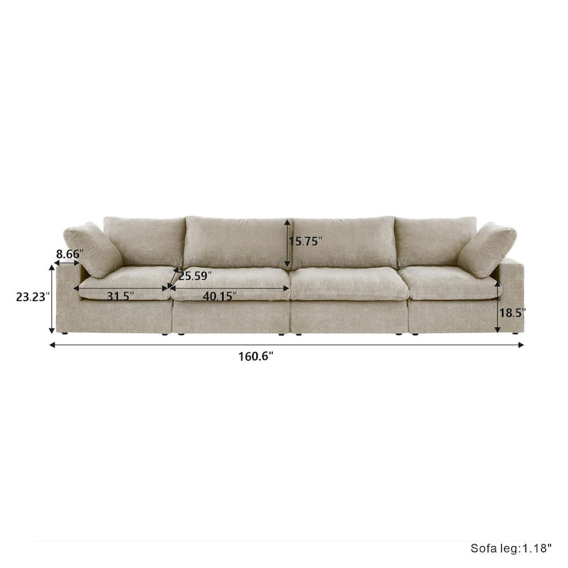 160 Modern Linen Upholstery 4 Piece Sectional Sofa Minimalism Commix Down Filled Modular Couches
