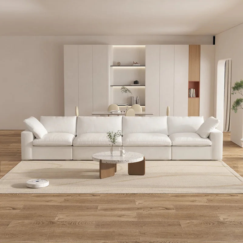 160 Modern Linen Upholstery 4 Piece Sectional Sofa Minimalism Commix Down Filled Modular Couches