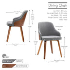 Porthos Home Hye Dining Chairs Set of 2, Fabric Upholstery, Bentwood Legs