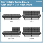 Futon Sofa Bed, Memory Foam Foldable Couch Convertible Loveseat Sleeper Daybed with Adjustable Armrests for Small Space