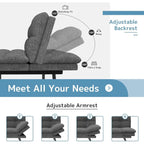 Futon Sofa Bed, Memory Foam Foldable Couch Convertible Loveseat Sleeper Daybed with Adjustable Armrests for Small Space