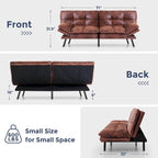 Futon Sofa Bed, Memory Foam Foldable Couch Convertible Loveseat Sleeper Daybed with Adjustable Armrests for Small Space
