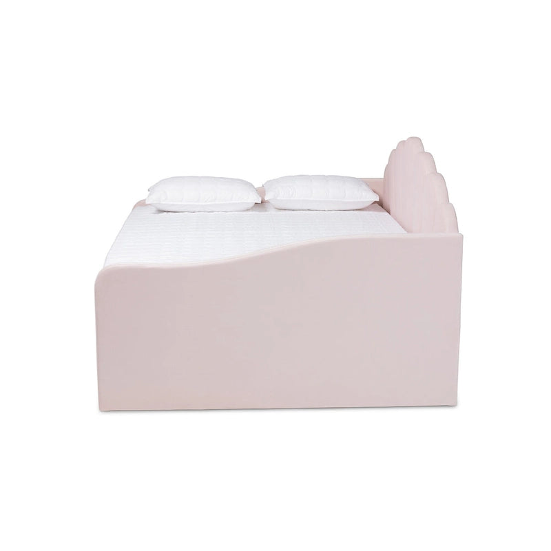 Timila Modern and Contemporary Light Pink Velvet Fabric Upholstered Queen Size Daybed with Trundle