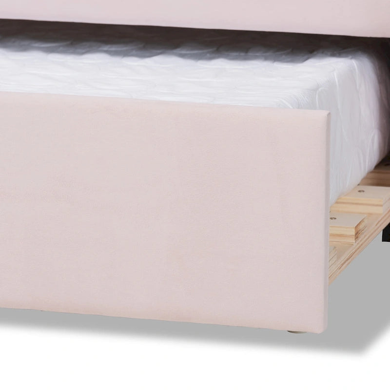 Timila Modern and Contemporary Light Pink Velvet Fabric Upholstered Queen Size Daybed with Trundle