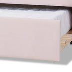 Timila Modern and Contemporary Light Pink Velvet Fabric Upholstered Queen Size Daybed with Trundle