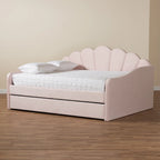 Timila Modern and Contemporary Light Pink Velvet Fabric Upholstered Queen Size Daybed with Trundle