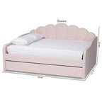 Timila Modern and Contemporary Light Pink Velvet Fabric Upholstered Queen Size Daybed with Trundle