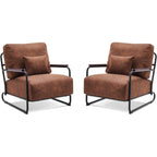 MCombo set of 2 Modern Accent Armchair with Steel Legs, Leathaire fabric HQ102